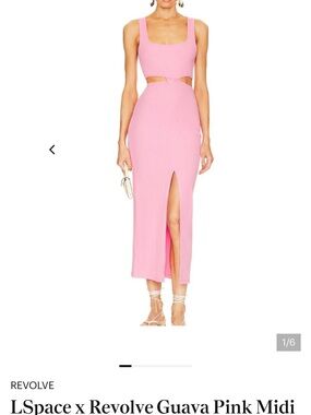l*space Guava Pink Ribbed Cutout Midi Dress